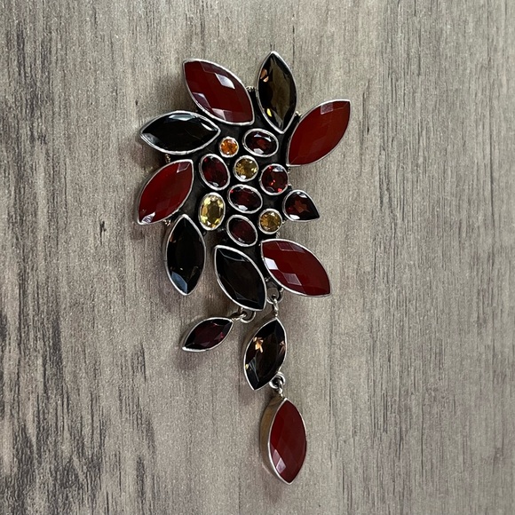 Nicky Butler Carnelian Smokey Quartz Topaz Vintage Brooch Pendant Necklace - Picture 5 of 11